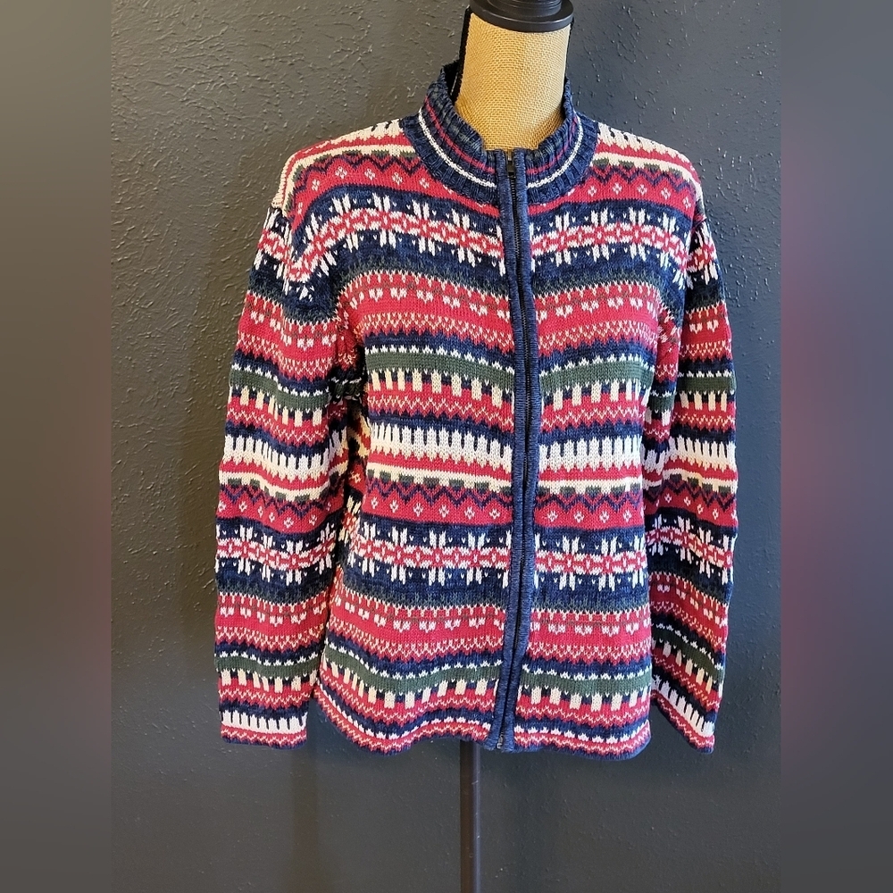 Heirloom Collectibles 2001 Zippered Cardigan Ramie/Cotton Large